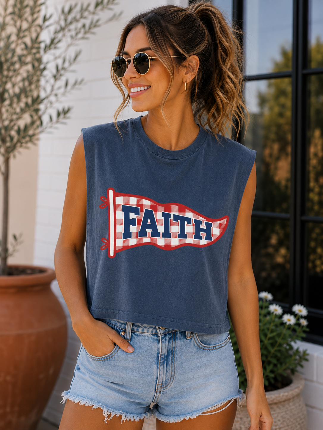 Faith Pennant Tank Faded Navy