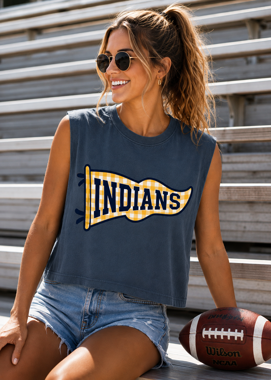 Indians Pennant Tank Faded Navy